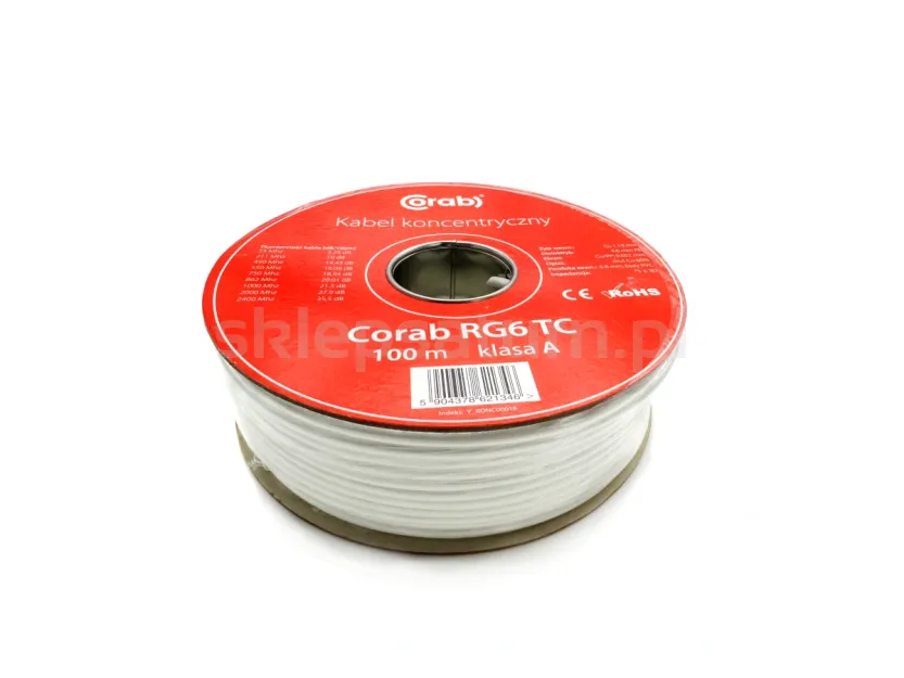 Kabel koncentryczny Corab RG6 TC 100% CU 1.13, 100m