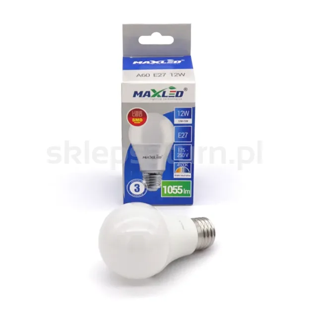 Żarówka Maxled LED A60 E27 12W 230V 4500K b.neutralna