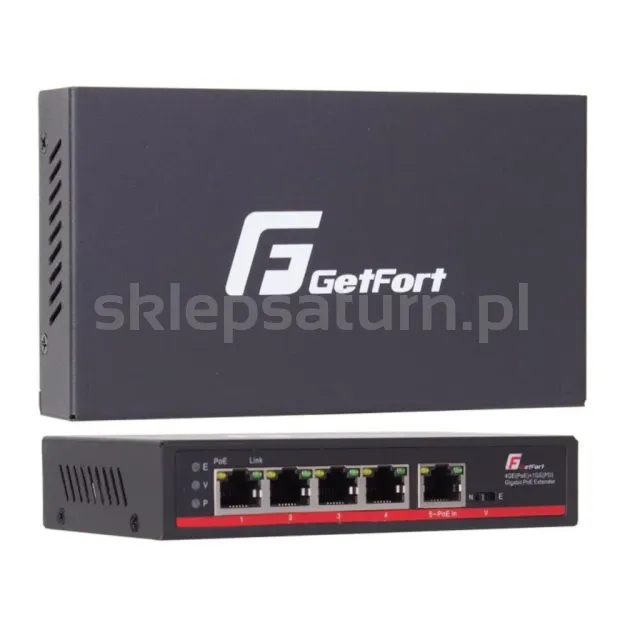 Switch PoE GetFort GF-PE51G, 4GE + POE-IN 1GE (HI-PoE), 90W