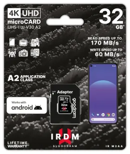 Karta pamięci microSD 32GB GOODRAM + adapter, V30 A2, IRDM32